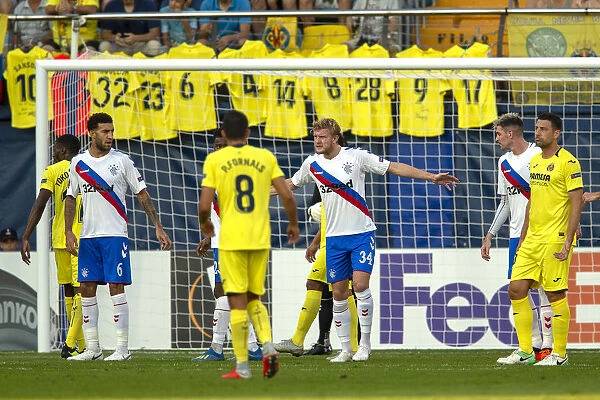 Rangers Joe Worrall in Europa League Action against Villarreal at Estadio de la Ceramica