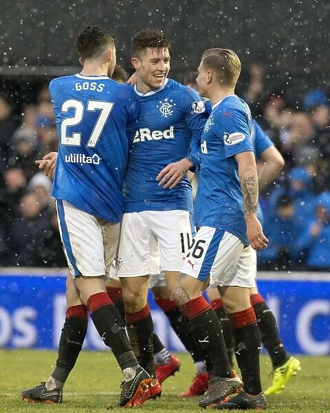 Rangers: Josh Windass and Teammates Celebrate Euphoric Fifth Round Scottish Cup Goal at Ayr United's Somerset Park