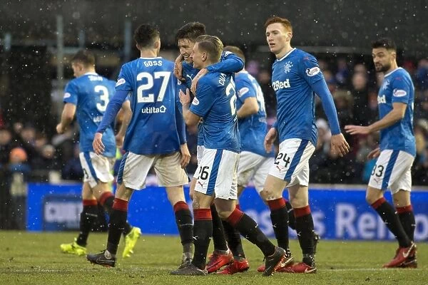 Rangers: Josh Windass and Teammates Celebrate Fifth Round Scottish Cup Goal at Ayr United's Somerset Park
