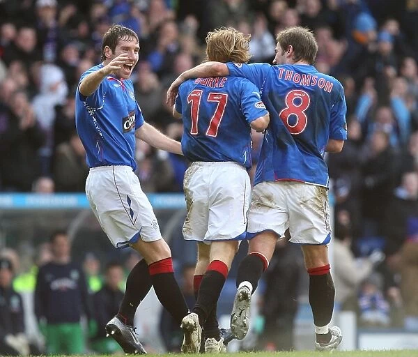 Rangers: Kirk Broadfoot, Kevin Thompson and Chris Burke Celebrate First Goal Against Hibernian in Scottish Cup Fifth Round Replay
