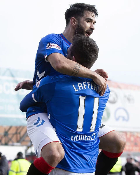 Rangers Kyle Lafferty and Daniel Candeias Celebrate Goal in Scottish Premiership Match vs. Hamilton Academical