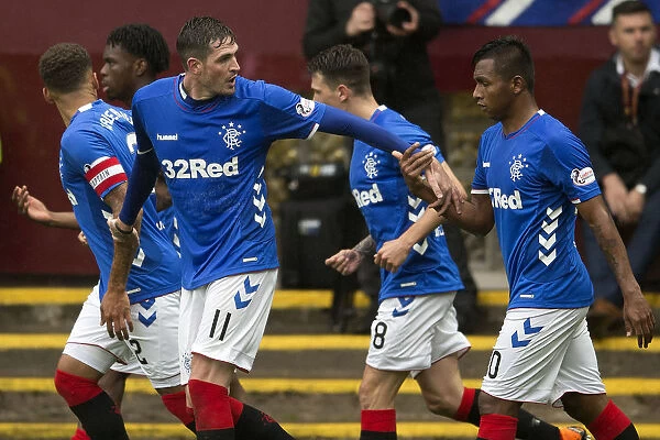 Rangers Kyle Lafferty Scores and Celebrates First Goal with Team Mates at Fir Park (Ladbrokes Premiership vs Motherwell)