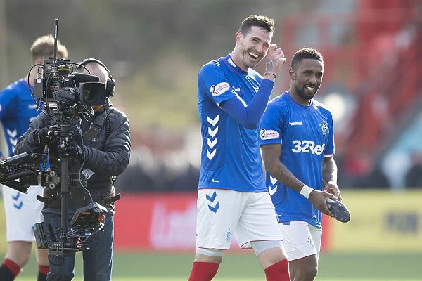 Rangers Lafferty and Defoe Share a Laugh: Hamilton Academical vs Rangers, Scottish Premiership, Hope Central Business District Stadium