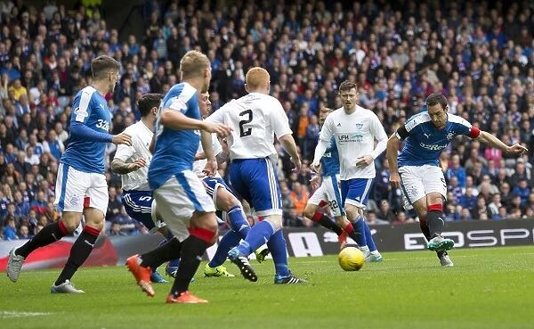 Rangers Lee Wallace Tries for the Goal: League Cup First Round Clash Against Peterhead at Ibrox Stadium