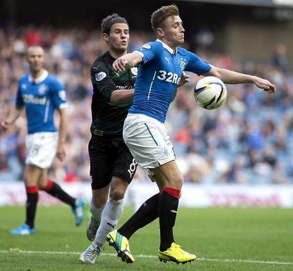Rangers Lewis Macleod Protects the Ball from Raith Rovers at Ibrox Stadium - SPFL Championship