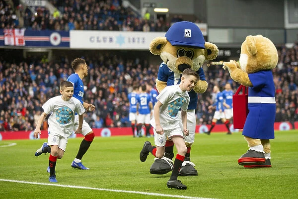 Rangers Mascots Celebrate at Ibrox: Rangers FC vs Livingston, Ladbrokes Premiership