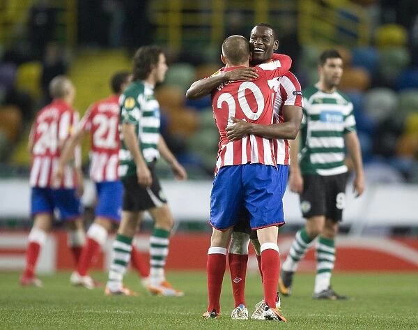 Rangers Maurice Edu and Vladimir Weiss: Dramatic Celebration of 2-2 Draw Against Sporting Lisbon in UEFA Europa League