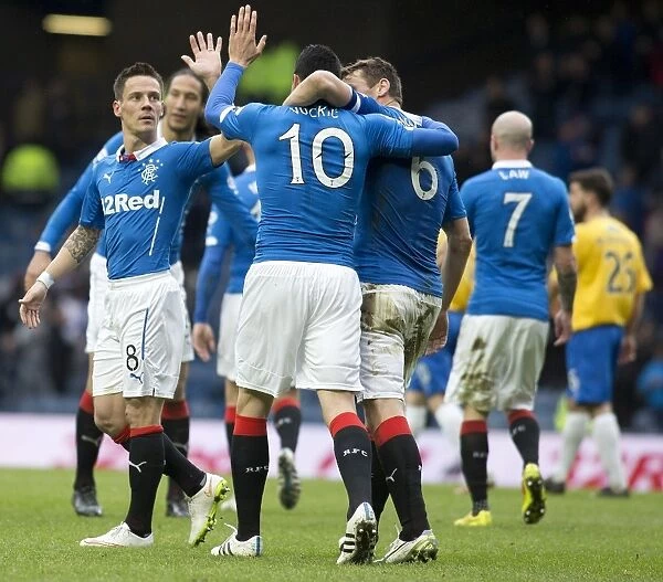 Rangers: McCulloch and Vuckic Celebrate Scottish Championship Goal at Ibrox Stadium
