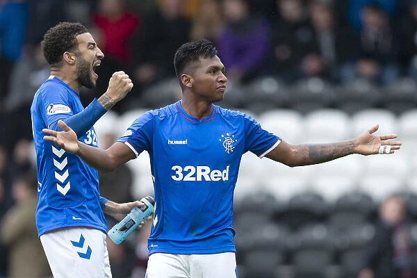 Rangers Morelos and Goldson: Celebrating a Goal in St Mirren Victory