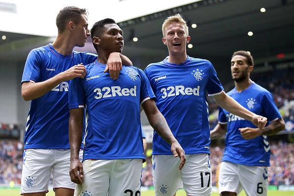 Rangers: Morelos Scores and Celebrates with Team Mates in Pre-Season Victory at Ibrox Stadium