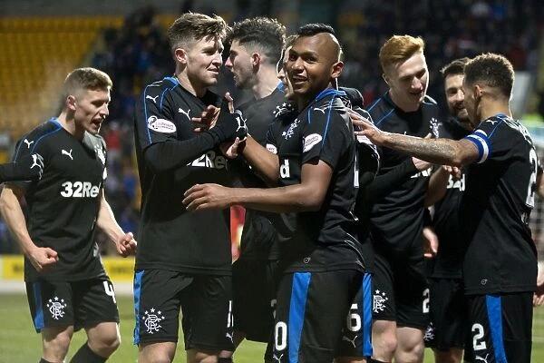 Rangers: Morelos and Teammates Celebrate Goal and Premiership Victory at McDiarmid Park