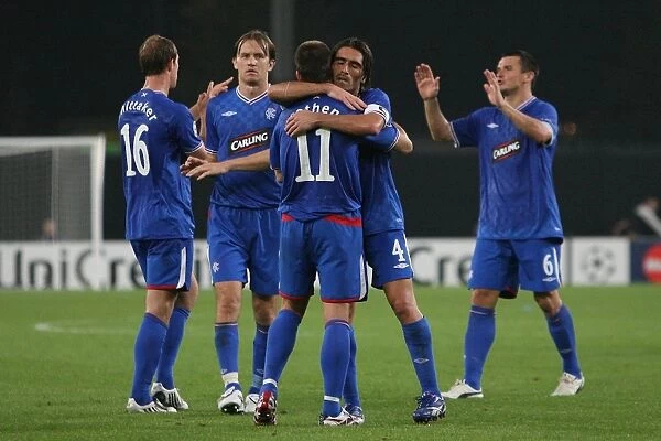 Rangers Players Celebrate Dramatic 1-1 Draw Against VfB Stuttgart in UEFA Champions League Group G