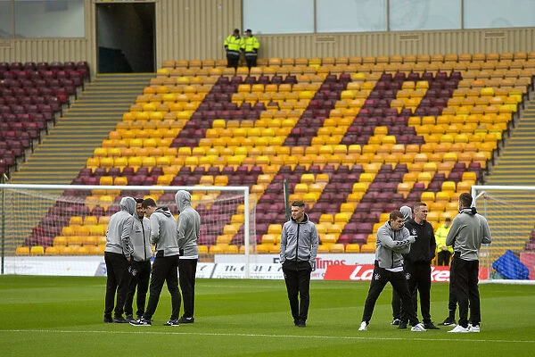 Rangers players on the pitch prior to kick off at the Ladbrokes Premiership match at Fir Park
