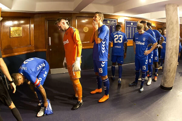 Rangers Players in the Tunnel: Gearing Up for Europa League Showdown against NK Maribor at Ibrox Stadium