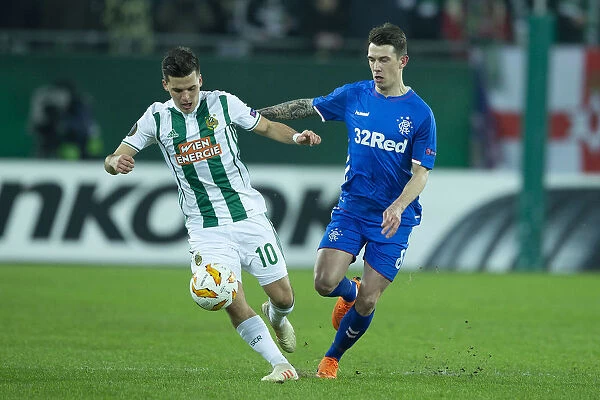 Rangers Ryan Jack Chases the Ball in Europa League Clash vs Rapid Vienna at Allianz Stadion