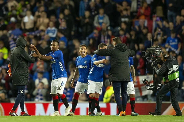Rangers Tavernier Celebrates Europa League Victory over Rapid Vienna at Ibrox Stadium
