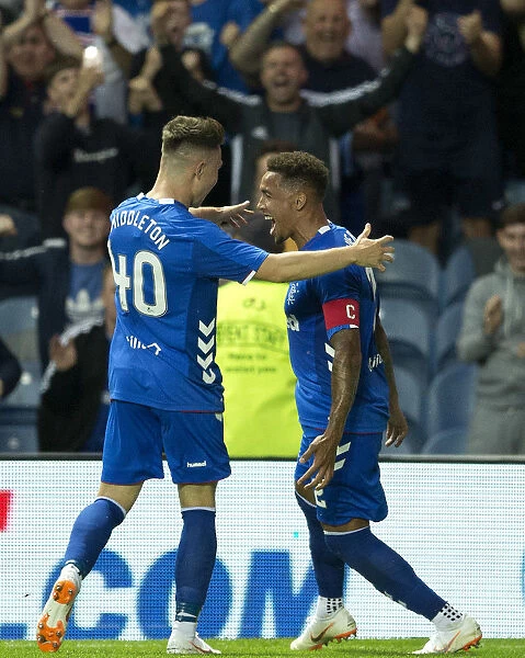Rangers: Tavernier and Middleton Celebrate Goal in Europa League Clash vs FC Shkupi at Ibrox Stadium