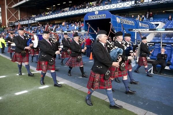Rangers Triumphant 5-0 Victory over Dundee United: The Majestic Entrance of the Scots Guard Pipe Band at Ibrox