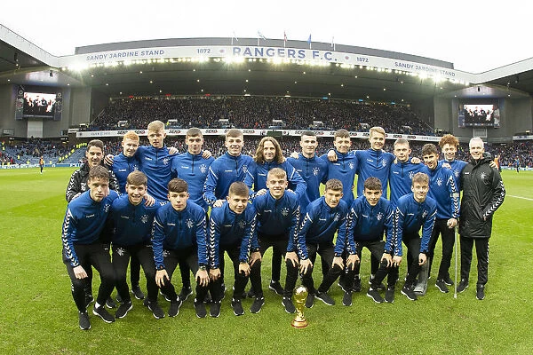 Rangers U17 Captain Kyle McLelland Celebrates Al Kass International Cup Victory with Team Mates at Ibrox Stadium - Scottish Premiership