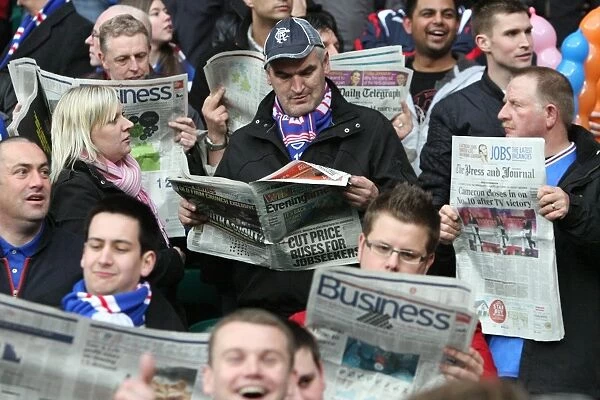 Rangers vs. Celtic: A Moment of Reflection Amidst the Soccer Drama - Rangers Fans Engrossed in Newspapers during Celtic's 2-1 Victory