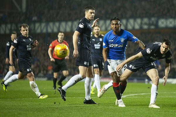 Rangers vs Dundee: Alfredo Morelos Fights for Ball in Intense Scottish Premiership Clash at Ibrox Stadium