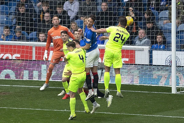 Rangers vs Hibernian: Intense Moment as Nikola Katic Leaps over Darren McGregor in Scottish Premiership Clash at Ibrox Stadium