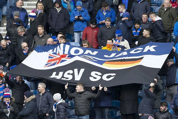 Rangers vs Kilmarnock: Ibrox Stadium - Passionate Rangers Fans Waving Hamburg Flag (Scottish Premiership, 2003 Scottish Cup Win)