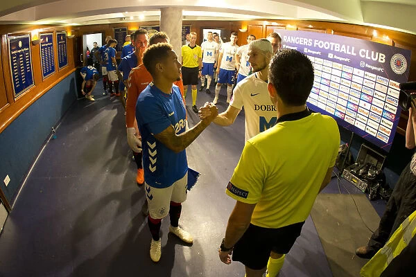 Rangers vs NK Osijek: Tavernier and Barisic's Friendly Handshake in the Europa League Tunnel at Ibrox Stadium