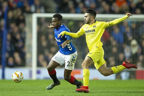 Rangers vs Villarreal: Lassana Coulibaly Guards the Ball at Europa League's Ibrox Stadium