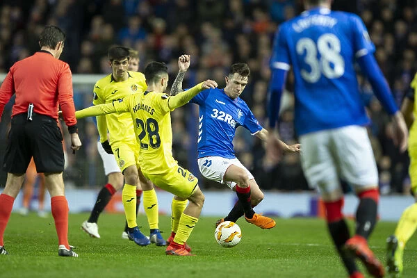 Rangers vs Villarreal: Ryan Jack Fights for Ball in Intense Europa League Clash at Ibrox Stadium