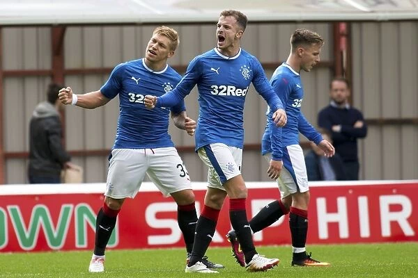 Rangers Waghorn and Halliday: A Jubilant Moment after Scoring against Motherwell in the Betfred Cup