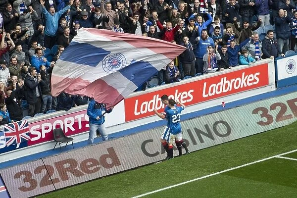 Rangers: Wallace and Holt Celebrate Goal Against Kilmarnock in Ladbrokes Premiership at Ibrox Stadium