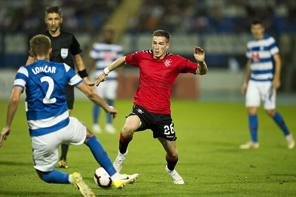 Ryan Kent's Intense Battle for the Ball: Rangers vs NK Osijek in UEFA Europa League Qualifiers