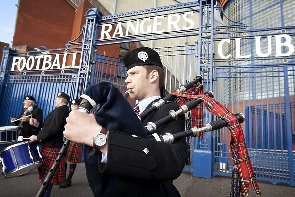 Scots Guard Pipe Band Celebrates Rangers Epic 5-0 Victory at Ibrox Stadium