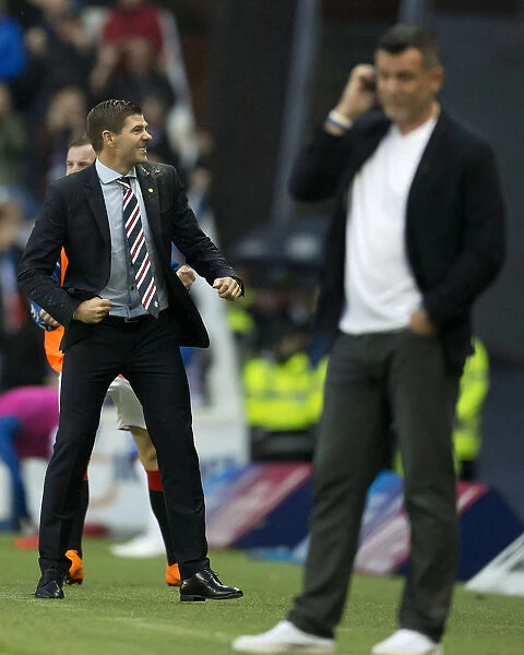 Steven Gerrard Goes Wild: Celebrating Nikola Katic's Goal in Rangers Europa League Victory at Ibrox Stadium