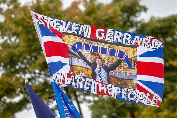 Steven Gerrard at Ibrox: Rangers Manager Outside Iconic Scottish Stadium with the Union Jack