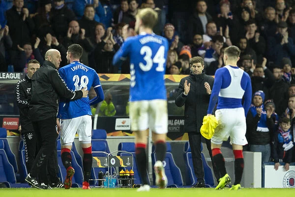 Steven Gerrard and Rangers Players Celebrate Europa League Victory at Ibrox Stadium