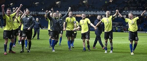 Stranraer Players Celebrate Historic Upset Win Against Rangers in Scottish League One at Ibrox Stadium