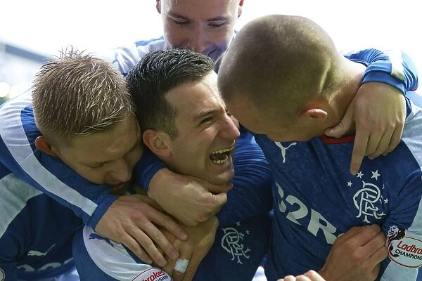 Unforgettable Moment: Holt, Waghorn, Miller, and McKay's Euphoric Celebration after Rangers Petrofac Training Cup Semi-Final Goal