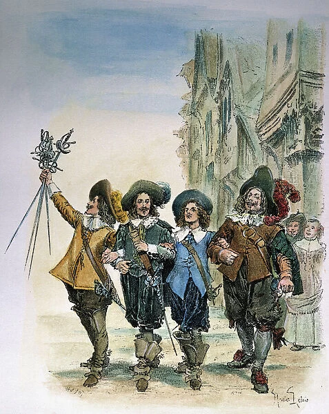 THREE MUSKETEERS. D Artagnan, Athos, Aramis, and Porthos: illustration from a late 19th c
