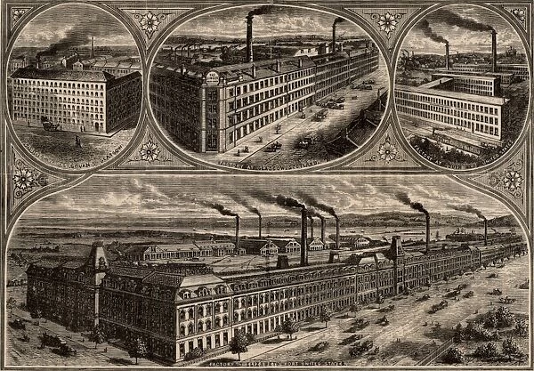 Factories of the Singer Sewing Machine Company. Top left: Cabinet works at Govan, Glasgow, Scotland