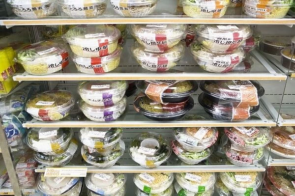 Japan, Tokyo, ready-to-eat, boxed food on supermarket shelves