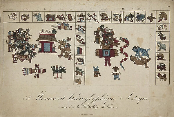 Aztec hieroglyphic manuscript in the Vatican library (lithograph)