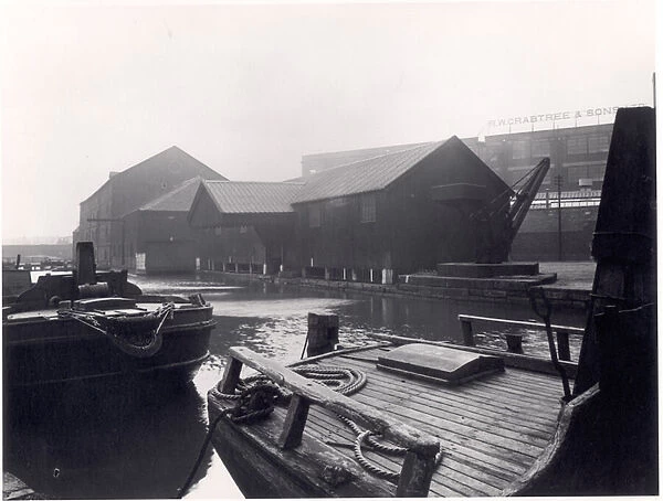 Barges on Canal Wharf, Leeds Liverpool Canal, 1951 (b  /  w photo)