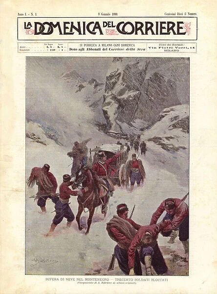 Blizzard In Montenegro, Three Hundred Soldiers Stranded (colour Litho)