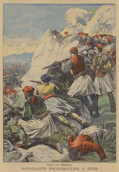 Bloody skirmish in the Balkans (colour litho)