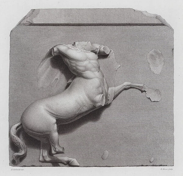 Centaur, ancient Greek marble sculpture from the Parthenon, Athens (engraving)