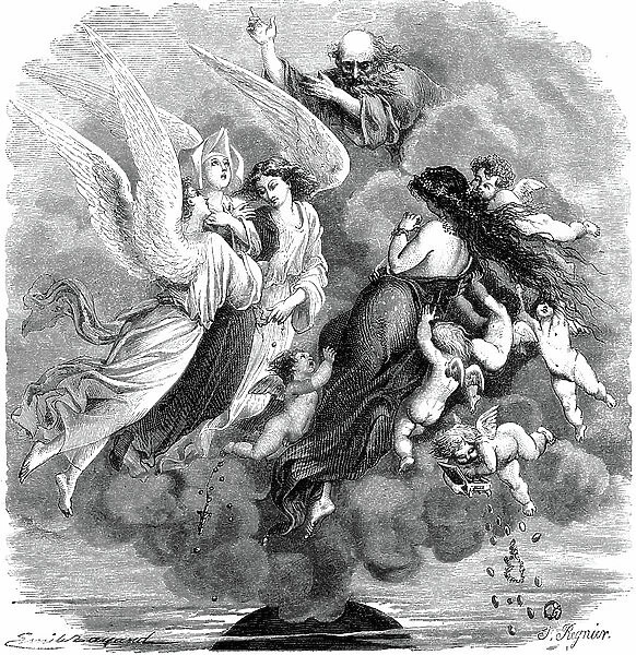 Charity in Heaven. Engraving 1866