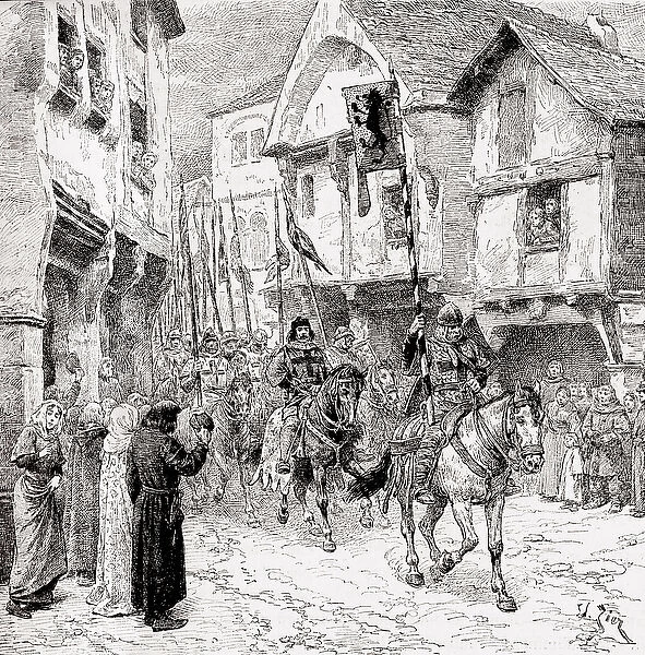 Crusaders on route for the Holy Land (engraving)