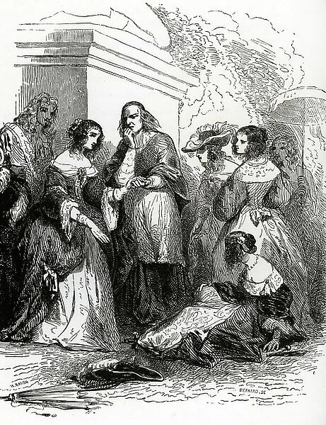 The Duchess Louise de la Valliere (1644-1710) receiving in her chateau near Saint Germain en Laye (Saint-Germain-en-Laye) a cure coming to ask her for money for villagers victims of a fire